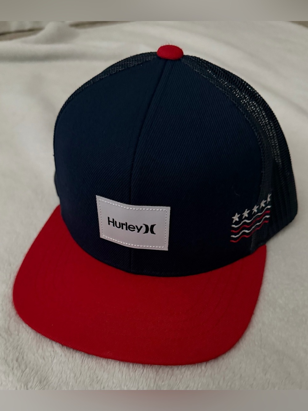 Hurley Kids Navy Hat with Red Brim and Top Button